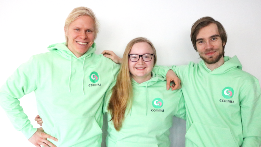 Commun tiimi Sami, Karoliina ja Ronnie join us at commuapp.fi